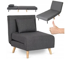 Mebel elite išskleidžiamas fotelis-lova, vienvietė sofa-lova marry, pilka spalva