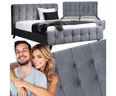 Mebel elite lova 160x200 dvigulė su galvūgaliu glamour dygsniuota veliūras pilka lino