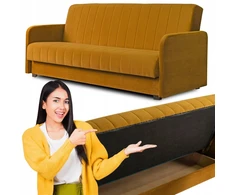 Fotelis Mebel elite Porto išskleidžiama sofa-lova su miego funkcija, veliūrinė, garstyčių spalvos