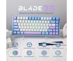 Mechlands Blade75 belaidė mechaninė aliumininė žaidimų klaviatūra, gasket creamy klaviatūra, Bt5.0/2.4ghz/usb-c hot swappable custom klaviatūra su mygtuku, Rgb, Nkro skirta Win/mac/games/office (mėlyna)