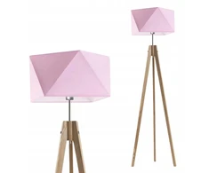Medinė pastatoma Led lempa E27 su gaubtu, rožinė