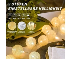 Medvilninės kamuoliukų girliandos, 20 Led Usb, su pulteliu, šiltai baltos