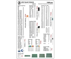 Mega Electronic Components elektronikos inžinerijos rinkinys, kondensatorius, elektra, rezistoriai, led 3 mm 5 mm, tranzistorius, diodai, germanis, lm358 opamp, pcb, garsiakalbis, potenciometras, pakuotė