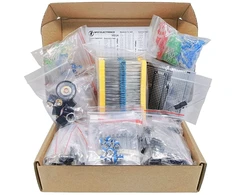 Mega Electronic Components elektronikos inžinerijos rinkinys, kondensatorius, elektra, rezistoriai, led 3 mm 5 mm, tranzistorius, diodai, germanis, lm358 opamp, pcb, garsiakalbis, potenciometras, pakuotė