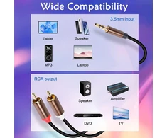 Meiriyfa rca į jack kabelis, 3,5 mm jack kištukas į 2x rca male y adapterio kabelį jack kabelis išmaniesiems telefonams, garsiakalbiams, planšetiniams kompiuteriams, hdtv, namų kinui - 3m