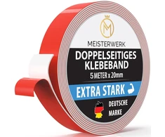 Meisterwerk dvipusė lipni juosta be gręžimo – [ypač stipri] – universali montavimo juosta i dvipusė lipni juosta stipri i dviguba lipni juosta lipni juosta (5 m x 20 mm)