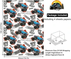 Mėlynas Buggy Dovanų Vyniojamasis Popierius 4 Lapai 50x70cm Kūdikiams