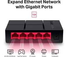 Šakotuvas Mercusys ms105g 5-portų gigabitinis tinklo jungiklis iki 2000 mbps, rj-45 prievadai lan jungiklis, auto-mdi/mdix, be ventiliatoriaus, tylus veikimas, plug and play, automatinis greičio ir dvipusio ryšio reguliavimas