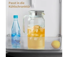 Mesney stiklinė vandens karafa 1.2 litro stiklinė karafa su dangteliu ir snapeliu, borosilikatinio stiklo vandens karafa šaldytuvo durelėms, galima plauti indaplovėje, ąsotis naminei šaltai arbatai ir sultims