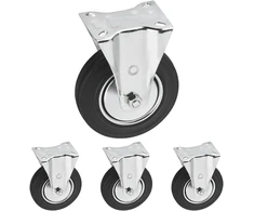 Metafranc fiksuotas ratukas, skersmuo 125 mm, 104 x 80 mm plokštė, guminis ratas, minkštas protektorius, ritininis guolis, 100 kg apkrova, transportavimo ratukas, baldų ratukas, didelio patvarumo ratukas, 800600 (pakuotė)
