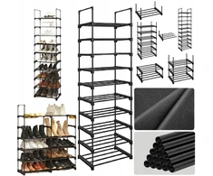 Metalinis batų lentyna juoda 10 lentynų pastatoma tvirta Songmics