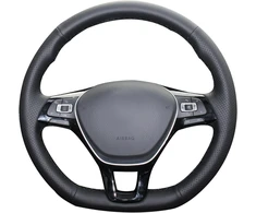 Mewant juodos dirbtinės odos automobilio vairo apdangalas siuvimui rankomis, skirtas Golf 7 Mk7 Polo B8 Tiguan odiniam vairui