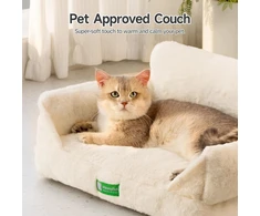 Mewoofun sofa katėms, gultas vidaus katėms, miela kačiuko lova, sofa augintiniams su nuimamu, skalbiamu užvalkalu ir neslystančiu pagrindu mažiems šunims (balta, S)