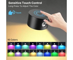 Mexllex Led sieninis šviestuvas, 2 vnt., Rgb sieninis šviestuvas be maitinimo jungties su 3 ryškumo lygiais ir 16 spalvų, 360° besisukantis sieninis šviestuvas, baterija svetainei, miegamajam, prieškambariui, belaidis sieninis