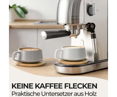 Miamio - 4 x 320 ml kavos puodeliai / kapučino puodeliai su lėkštutėmis / elegantiški / modernūs / kavos puodeliai iš akmens masės - Luxe kolekcijos rinkinys iš 4 (classic pastel)
