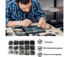 Micro varžtai, 450 vienetų nešiojamojo kompiuterio varžtų, 15 dydžių, maži anglinio plieno varžtai, maži varžtai, pc varžtų rinkinys, skirtas pagrindinių plokščių, ventiliatorių, kietųjų diskų remontui, juodi