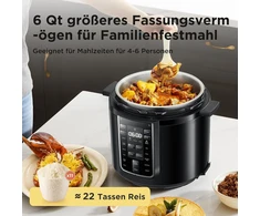 Garų puodas Midea elektrinis greitpuodis 6l, 9-in-1 daugiafunkcis puodas su 14 funkcijų, jogurto gaminimo aparatas, ryžių puodas, lėtas virimo puodas, sous vide, garintuvas, makaronų virimo puodas, nerūdijančio plieno vidinis puodas, juodas