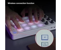 Midi pad valdiklis, būgnų pad mašina, bluetooth usb midi valdiklis su 16 rgb apšvietimo pad'ų, nešiojamas midi valdiklis būgnų pad klaviatūra su 8 priskiriamais mygtukais