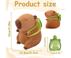 Mielas pliušinis žaislas kapibara su vėžlio kuprine - minkštas pliušinis žaislas vaikams, dovana apkabinimui, 23 cm, rudas