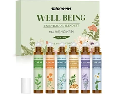 Migcaput eterinių aliejų rinkinys roll on 6 x 10 ml, aromaterapinis eterinių aliejų mišinys roller dovanų rinkinys - raminantis, atnaujinantis, palengvinantis, geram miegui, nuo galvos skausmo, bosvelijų ir mirų