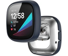 Miimall dėklas, suderinamas su Fitbit Versa 3 / Sense, su stikliniu ekrano apsaugos elementu, itin plonas kompiuterio apsauginis dėklas, pilna apsauga nuo įbrėžimų, ekrano apsaugos elementas, apsauginis dėklas, skirtas Fitbit Versa 3 / Sense (mėlynas)