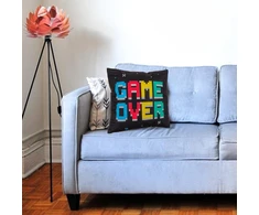 Mijoma dekoratyvinė pagalvėlė žaidėjams, minkšta pagalvėlė, apverčiama pagalvėlė žaidėjams Power Up &amp; Game Over su užtrauktuku, pagalvėlės dydis apie 40 x 40 cm, dovana vakarui ant sofos