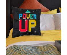 Mijoma dekoratyvinė pagalvėlė žaidėjams, minkšta pagalvėlė, apverčiama pagalvėlė žaidėjams Power Up &amp; Game Over su užtrauktuku, pagalvėlės dydis apie 40 x 40 cm, dovana vakarui ant sofos