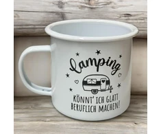 Mijoma emaliuotas puodelis su motyvų atspaudu - 450 ml kempingo kavos puodelis, lengvas, tvirtas, emaliuota rankena, idealus kaip gėrimo puodelis (camping Can I Do)