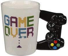 Mijoma gamer kavos puodelis su valdiklio rankena, keramikinis kavos puodelis, arbatos puodelis, talpa 300 ml karštiems ir šaltiems gėrimams (game over)
