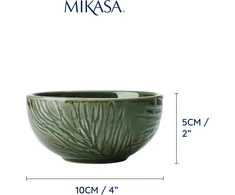Mikasa Jardin 4 dalių dubenėlių rinkinys užkandžiams, 4 dubenėliai svečiams ir vakarėliams, žali keramikiniai dubenėliai, 10 cm - dovanų dėžutė
