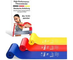 Mindful Power® treniruočių juostos 2,5 m, ypač ilgos pasipriešinimo juostos [3 vnt. rinkinys], gimnastikos juosta elastinga iki 12,5 m – ideali treniruočių juosta visiems pratimams