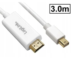 Mini-displayport -> Hdmi Fullhd pasyvus Logilink kabelis baltas 3m