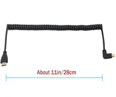 Mini hdmi į hdmi kabelis cerrxian stačiu kampu 90 laipsnių kampu mini spiralinis spiralinis kabelis, palaiko 3d, 1080p hdmi male į hdmi male paauksuotą konverterio adapterį