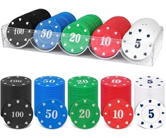 Minisoiso pokerio žetonų rinkinys, 100 vnt., kazino pokerio žetonai, žaidimų žetonai, vertės žetonai, kortos, pokerio žetonai, ruletės žaidimas, bingo žetonai su verte, blackjack rinkinys skaičiavimo žymekliams, kazino pokerio rinkinys