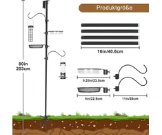 Mixxidea Paukščių namelio stovas 203 cm, reguliuojamo aukščio paukščių lesyklėlės stulpas, universalus stovų rinkinys su 5 šakų pagrindais sodui, laukui, pievai (paukščių namelis nepridedamas)