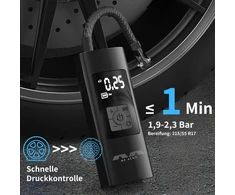 Mk Aero™ mobilus elektrinis oro siurblys 12 V 6000 Mah mini padangų siurblys įkraunamas 10.3 bar/150 Psi kompresorius su manometru automobiliui, motociklui, dviračiui ir kamuoliams, maitinimo blokas, 4 vožtuvai