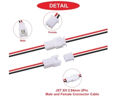 Mkbklljy 20 porų Jst Xh 2.54 mm 2 kontaktų jungtis su Ul1007 22awg 100 mm raudonu juodu jungiamuoju kabeliu ir termiškai susitraukiančiu vamzdeliu mažyčio drono akumuliatoriaus gnybtų lizdui Led juostelei