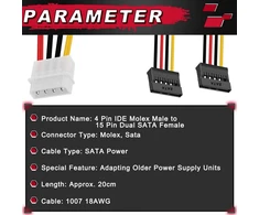 Mkbklljy 8 vnt. 4 kontaktų Molex į Dual Sata maitinimo Y kabelio adapteris 4 kontaktų Ide Molex Male į 15 kontaktų Dual Sata Female maitinimo paskirstymo kabelis (18 cm)