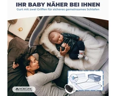 Mobiclinic® vaikiška lovelė, 2 in 1, Moon, tvirtinimo dirželiai prie lovos, 5 reguliuojami lygiai, transportavimo krepšys, su ratukais, kvėpuojantis tinklelis, reguliuojamas kampas, paminkštintas pagrindas