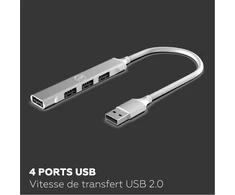 Mobility Lab Ml314013 - plonas usb šakotuvas 4usb 2.0 - plug and play, 4 usb prievadai, greitas duomenų perdavimas, plonas dizainas, aliuminio apdaila, suderinamas su macos ir windows