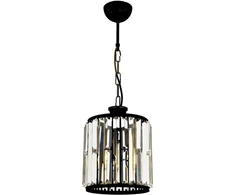 Modernus šviestuvas su metaliniu korpusu ir kristalų gaubtu, 70 cm aukščio, 20 cm skersmens, juodos ir aukso spalvos, E27 lizdas, maks. 40 W, Glamūrinis industrinis dizainas viešbučiams ir namams