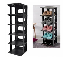 Modulinė batų spintelė, stovas, juodas, 6 lentynos, sulankstomas batų organizer
