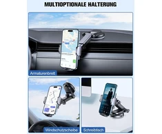 Mohard mobiliojo telefono laikiklis automobiliui, itin stabilus automobilinis telefono laikiklis su siurbtuku prietaisų skydeliui ir priekiniam stiklui, 360° pasukamas telefono laikiklis automobiliui su greito atleidimo mygtuku, skirtas 4–7,0 colių telefo