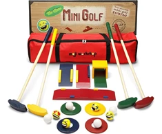 Moji workshop medinis golfo rinkinys vaikams – kokybiškas crazy golf ir mini golfo rinkinys – mediniai žaislai žaidimams patalpose, lauke ir sode