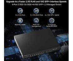 Šakotuvas Mokerlink 8 prievadų 2.5 gigabitų valdomas komutatorius, 2 x 10g ethernet prievadai, 4x10g sfp+ prievadai, web/cli l3 valdomas, skirtas montuoti ant stalo/į stelažą