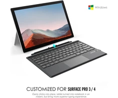 Moko surface pro 6/4 / pro 3 / surface pro 2017 type cover, belaidė bluetooth klaviatūra su dviem mygtukų valdymo panele, įmontuota įkraunama baterija, pilka