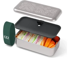 Monbento - Jungle pietų dėžutės rinkinys - metalinė pietų dėžutė mb sense, izoterminis vandens butelis mb steel 500 ml - natūralus raštas - be bpa - žalia