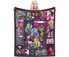 Monster minkštas pledas 100 cm x 75 cm, monster flanelinis pledas mergaitėms, flanelinis pledas sofai, patvarus kelioninis pledas, šiltas užtiesalas, universalus pledas lovai, sofai, miegamajam, biurui