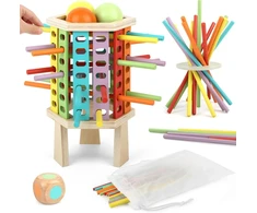 Montessori žaislas nuo 3 metų - medinis stalo žaidimas su 30 spalvingų medinių pagaliukų, kauliukų žaidimas matematikai ir smulkiajai motorikai lavinti, edukacinis žaislas vaikams nuo 3, 4, 5, 6 metų - puikus žaidimas kelionėms