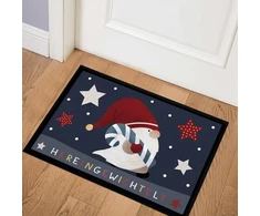 Moonworks® Durų kilimėlis Kalėdų nykštukas Svorinis Žiemos motyvas Žvaigždės Gnomai Nykštukai Neslystantis ir Plaunamas Juodas 60 x 40 cm